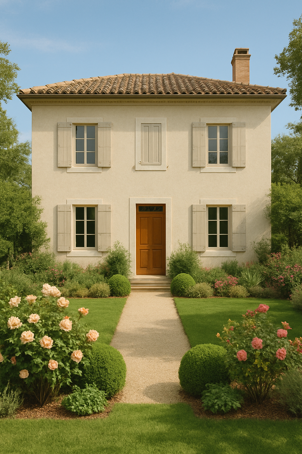Maison avec façade blanc cassé
